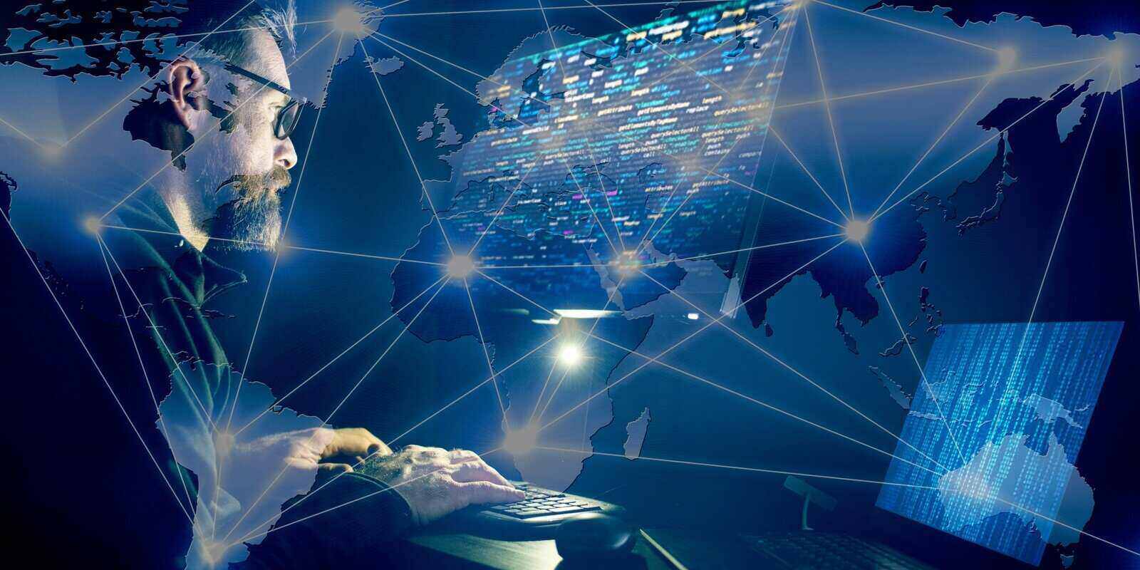hacker coding at night cybersecurity concept